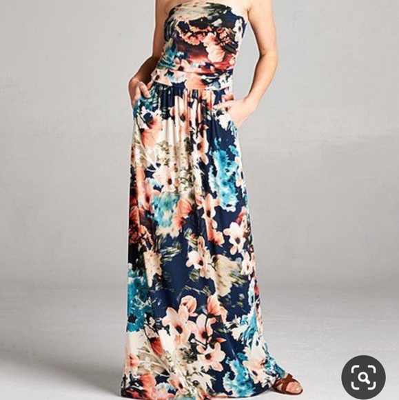 42POPS Dresses & Skirts - 42POPS Floral Strapless Maxi with Pockets